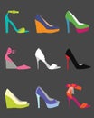 Unique colorful women shoe icons set