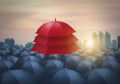 Unique concept, leadership, uniqueness, red umbrella among grey umbrella Royalty Free Stock Photo