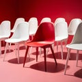 Unique concept red chair stands out among white counterparts