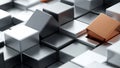 Unique copper cube stands out among many metallic silver cubes in abstract pattern Royalty Free Stock Photo