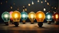 Unique Creative idea concept with lightbulb made out of paint, light bulb in a row