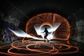 Unique Creative Light Painting With Fire and Tube Lighting Royalty Free Stock Photo