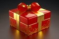 Unique and Creative Take on the Traditional Gift Box. The Bold Red Gift Box with a Glossy Delicate Golden Ribbon. Ai generated