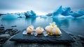 Exotic Dessert Fusion with Icebergs: Lychee, Ice Cream, and a Delicate Flower Royalty Free Stock Photo