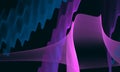 Unique cut of purple violet blue 3d shapes with wavy edges in deep dark abyss of space. Royalty Free Stock Photo