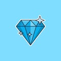 Unique cute blue shining diamond flat design icon