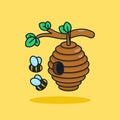 Unique Cute Hanging Beehive Flat Design Icon, Graphic Vector, Illustration, Isolated on Yellow. Ready for Any Needs and Printing