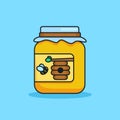 Unique Cute Honey Jar Flat Design Icon, Graphic Vector, Illustration, Isolated on Blue. Ready for Any Needs and Printing to