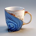 Unique 3d Blue Mug With Gold Swirls - Photorealistic Design