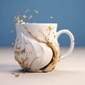 Unique 3d Gold Cup With Kintsugi Style And Whimsical Chaos