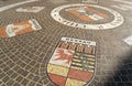 Unique decorated cobblestone walkway in the old town of Klagenfurt