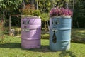 Plant pots made of steel drums, Amazonia, San Jose do Rio Claro