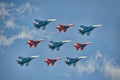 Unique Diamond-shaped Formation of Russian Fighter Jets MiG-29 and Su-30SM