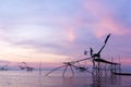 Fishermen catching prawns early morning in Phatthalung province, Thailand