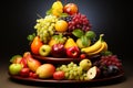 A unique display of fruits in groupings, artfully stacked for impact