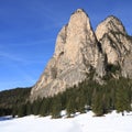 Unique Dolomite peaks seen from the Langental Valley near Wolkenstein Royalty Free Stock Photo