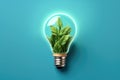 Unique and eco-friendly concept of light bulb with plant growing inside. Technology and nature, highlighting importance Royalty Free Stock Photo