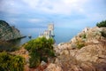 Unique and fabulous castle on the sea background