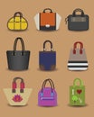 Unique fashionable women purse and bag icons set