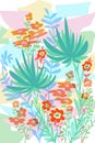 Hand drawn flat floral graphic design for covers, posters, background, garden scene spring and summer Royalty Free Stock Photo