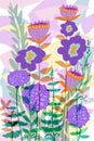 Hand drawn flat floral graphic design for covers, posters, background, garden scene spring and summer