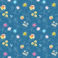 Unique floral pattern with white silhouette and colorful gardening flowers. Beautiful summer design