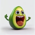 A Unique and Fun Character: Humanized Avocado Laughs Merrily on a White Background. Generative AI.