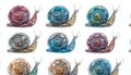 Modern Glass Snail Art Glass snails designed with a geometric and minimalist style. PNG file with a clear background. Royalty Free Stock Photo