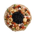 Unique gift bouquet consisting of dried fruit, top view on a white background