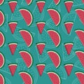 Unique Green Watermelon Seamless Pattern. Royalty Free Stock Photo