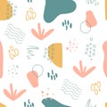 Unique hand drawn abstract shapes texture. Organic shapes seamless pattern. Memphis style background. Minimal stylish