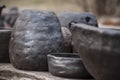 Unique handmade black pottery from clay Royalty Free Stock Photo