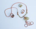 Unique handmade jewelry made of copper wire and colourful stones