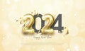 Unique happy new year 2024 design. With gold numbers, unique and modern balloons. Premium vector design for poster, banner, new