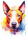 Unique Head Shape of Sitting Bull Terrier in Watercolor AI Generated