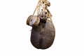 Unique historical wooden pulley displayed against a plain background highlighting its craftsmanship and function Royalty Free Stock Photo
