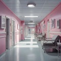 Unique Hospital Corridor with Pink Wall and and Grey Bright Lighting Generative AI