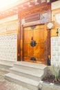 Unique house gate of resedential area at Seochon Hanok Village in Seoul, South Korea