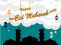 The illustration of two man about to shake hands. the illustration of eid al-fitr background . eid-almubarak vectors