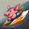 illustration of flying rocket riding pig character design background Royalty Free Stock Photo