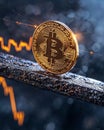 Innovative Presentation of Bitcoin on a Stick With Digital Currency Background Representation for Conceptual Finance