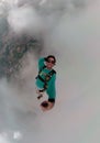 Unique images of a parachutist making selfie.