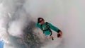 Unique images of a parachutist making selfie.