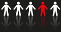 Unique individual standing out from the crowd. Vector illustration of people icons, one in red. Concept of individuality and Royalty Free Stock Photo