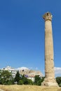 A unique and interesting view of one standing doric column from  the Temple of Olympian Zeus in Athens, Greece. Royalty Free Stock Photo