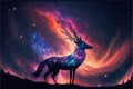 Unique Iridescent Cosmic deer with a galactic background