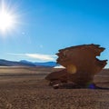 Unique landscape of the Siloli Desert with Stone Tree Arbol de Piedra in the valley of rocks, Bolivia