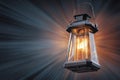 Unique lantern illuminating darkness with vibrant light in a dynamic background Royalty Free Stock Photo