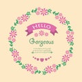 Unique of leaf and wreath frame, for hello gorgeous card design. Vector Royalty Free Stock Photo