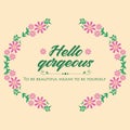 Unique of leaf and wreath frame, for hello gorgeous card design. Vector Royalty Free Stock Photo